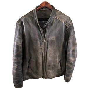 Marc New York Mens Mens Moto Leather Jaket Size XL Full Zip Biker Quilted Brown